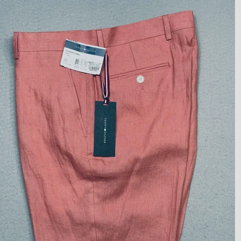 Tommy Hilfiger Modern Fit Linen Men's Suit Pants light red, 34x30 $125